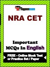 NRA CET Exam Objective MCQs in English (Booklet), FREE - Online Mock Test or Practice Set / Paper