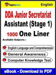 DDA Junior Secretariat Assistant (Stage 1) One Liner Book PDF in English
