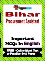 Bihar Procurement Assistant Exam Objective MCQs in English (Booklet), FREE - Online Mock Test or Practice Set / Paper