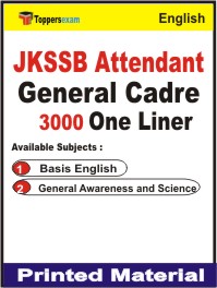 JKSSB Attendant General Cadre One Liner Book in English