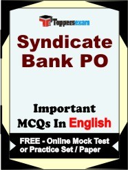 Syndicate Bank PO Exam Objective MCQs in English (Booklet), FREE - Online Mock Test or Practice Set / Paper