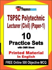 TSPSC Polytechnic Lecturer (Civil) (Paper-1) Exam 10 Practice Sets Book English & FREE Online 500 Objective MCQ.