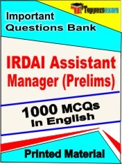 IRDAI Assistant Manager Prelims Exam 1000 Objective MCQ / Question Bank in English Book / Printed Material.